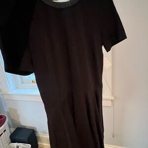 Faux Leather Collar Black Dress